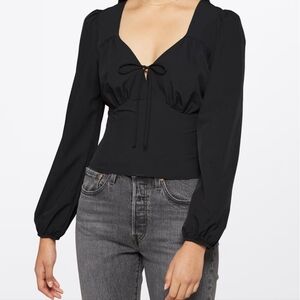 Marlie Tie Front Elegant Black Women's Blouse